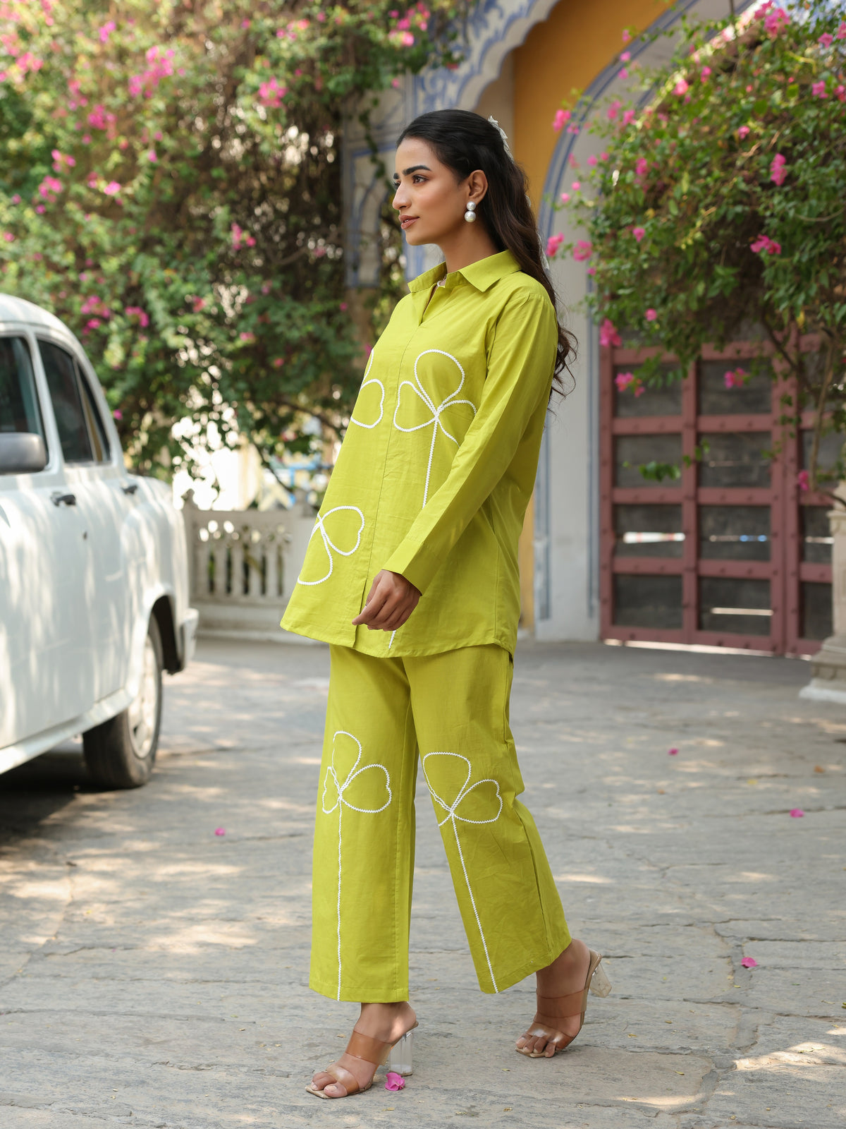 Bloom Green Pure Cotton Embroidery Co-ord Set