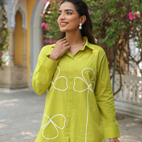 Bloom Green Pure Cotton Embroidery Co-ord Set