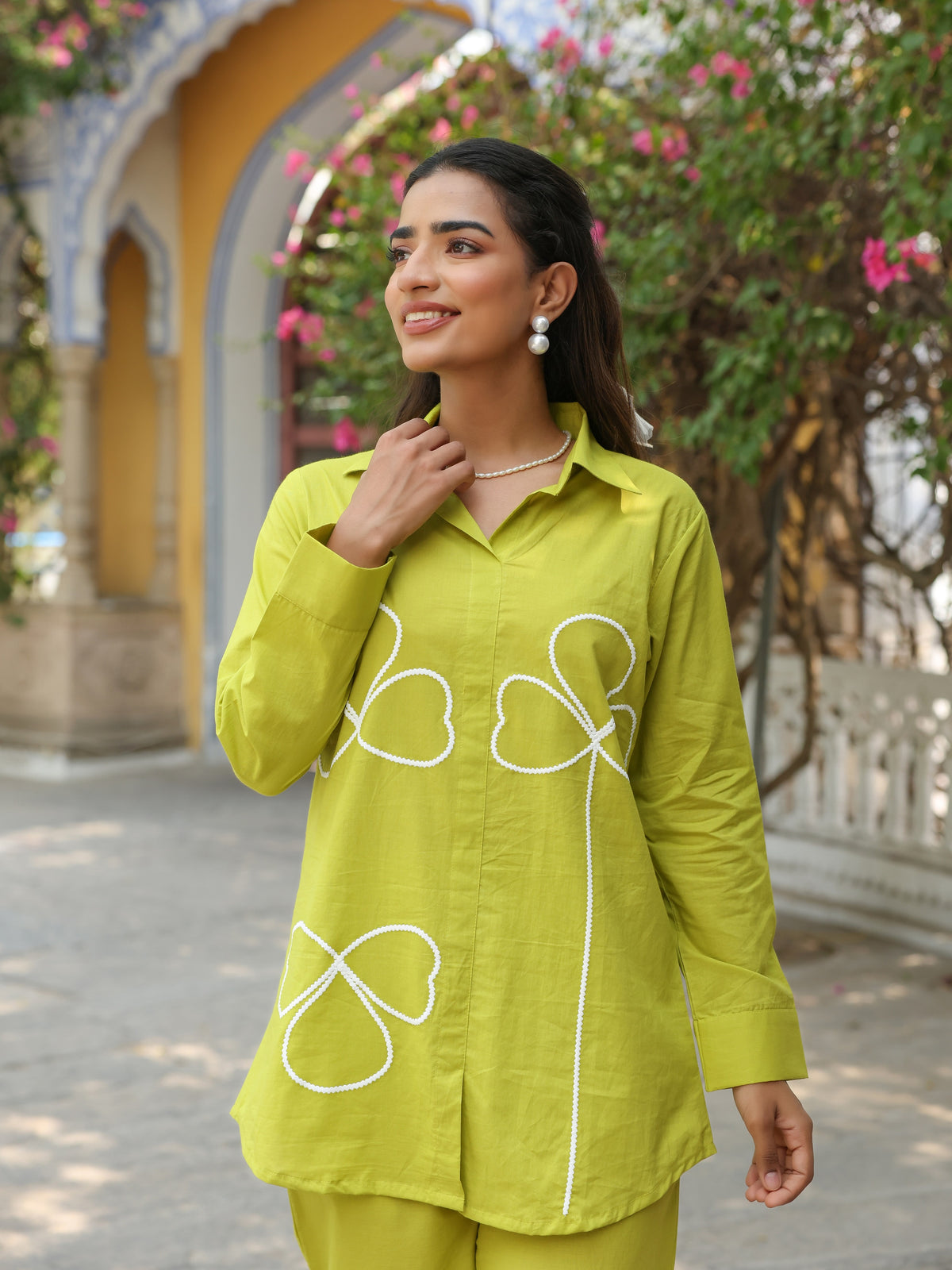 Bloom Green Pure Cotton Embroidery Co-ord Set