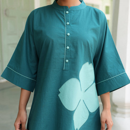 Poppy Teal Blue Colour-Block Applique Co-ord Set