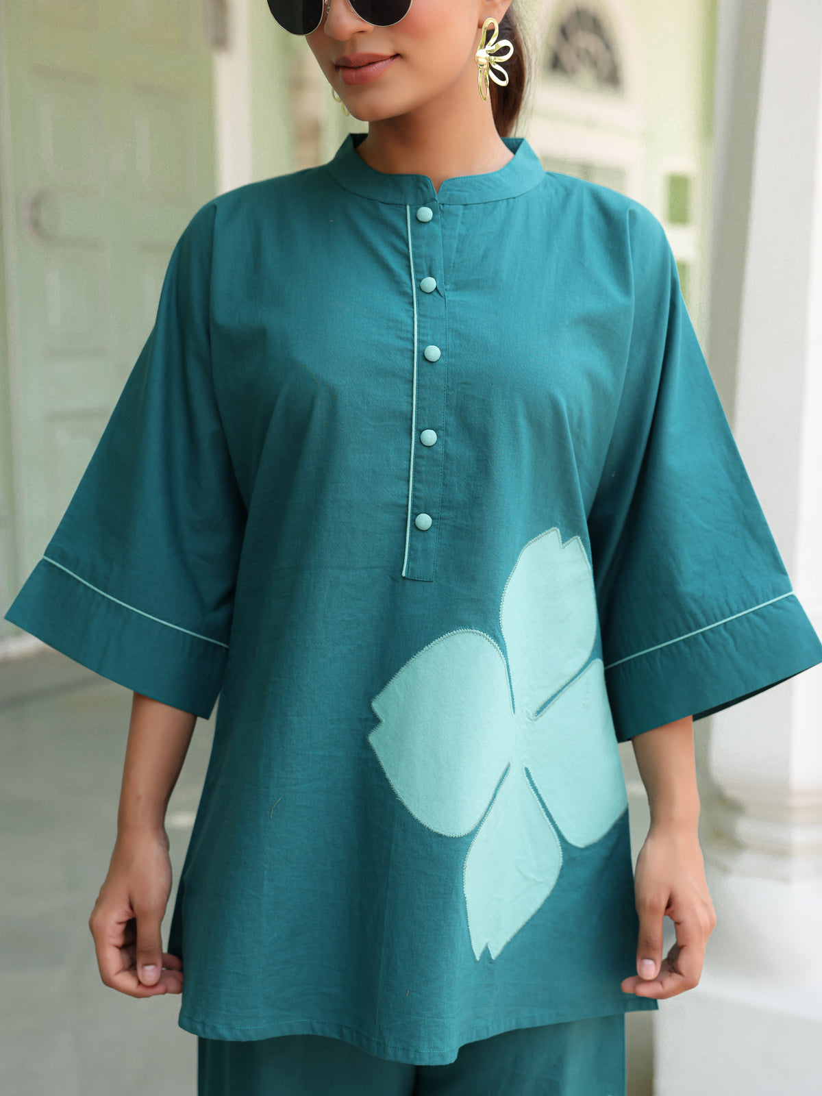 Poppy Teal Blue Colour-Block Applique Co-ord Set