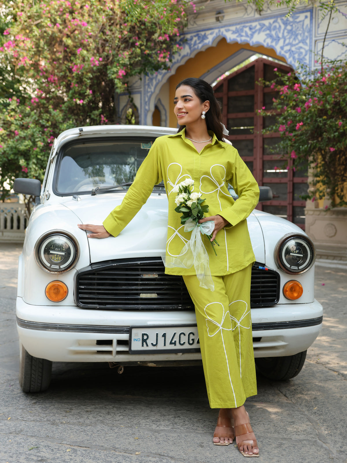 Bloom Green Pure Cotton Embroidery Co-ord Set