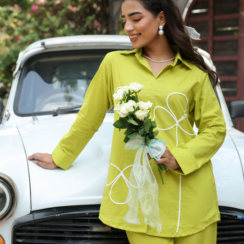 Bloom Green Pure Cotton Embroidery Co-ord Set