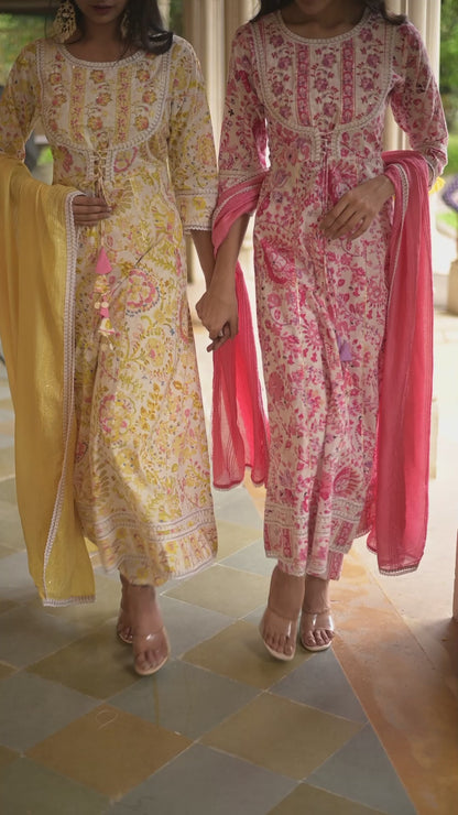Yellow Anarkali Floral Suit Set