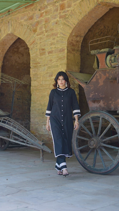 Black Handloom-cotton Kurta Set