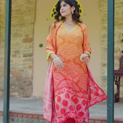 Orange Ombre Bandhni Suit Set