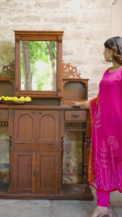 Flamingo Pink Floral Crepe Suit Set