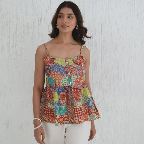 Alaya Printed Pure Cotton Peplum Top