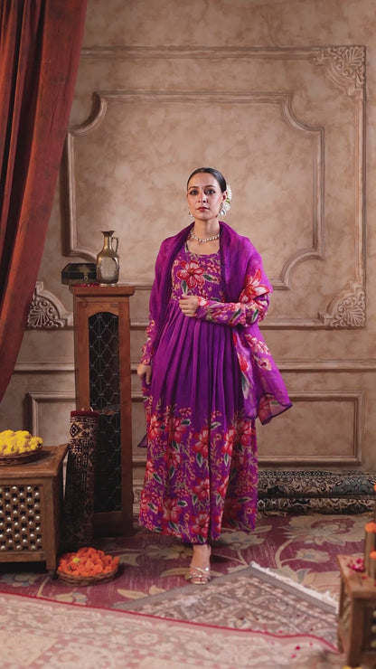 Purple Organza Anarkali Suit Set