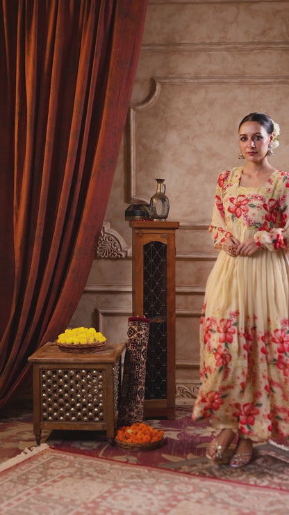 Cream Organza Anarkali Suit Set