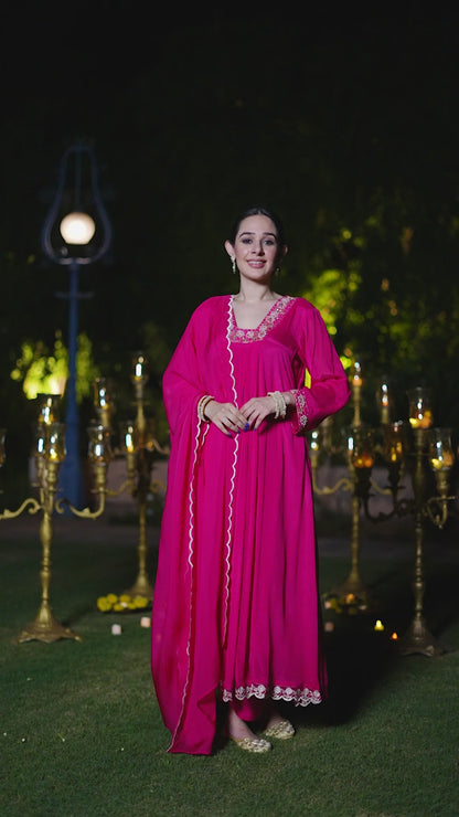 Vivid Pink Chinnon Suit Set