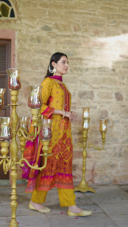 Mustard Muslin Suit Set