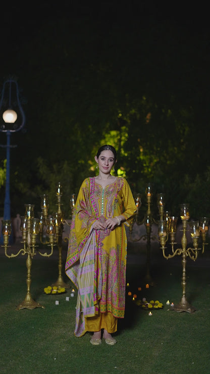 Yellow Pakistani Muslin Suit Set
