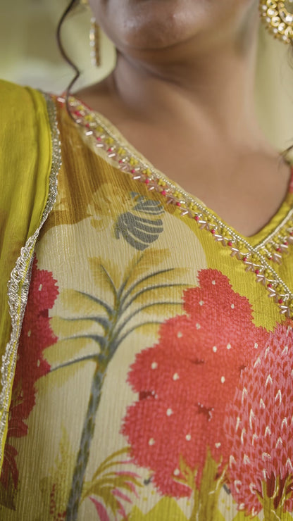 Lime Yellow Angrakha Suit Set