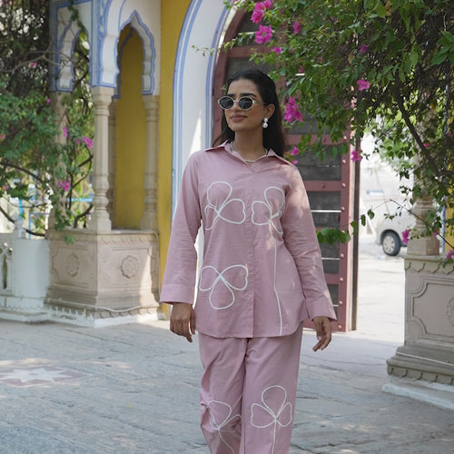 Bloom Pink Pure Cotton Embroidery Co-ord Set