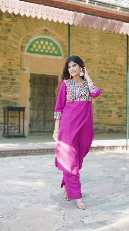 Magenta Handloom-cotton Kurta Set