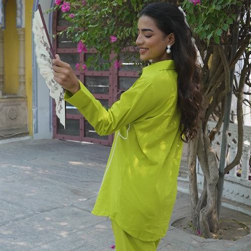 Bloom Green Pure Cotton Embroidery Co-ord Set