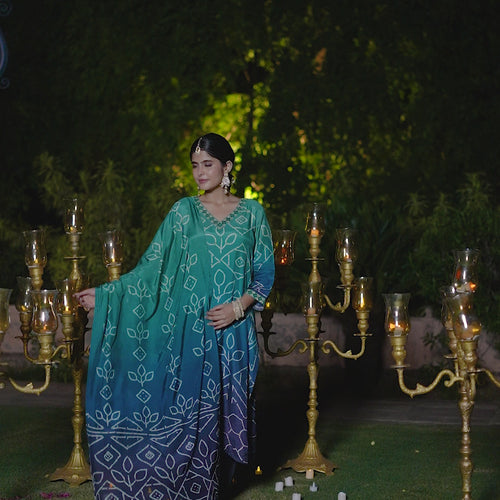 Blue Ombre Bandhni Suit Set
