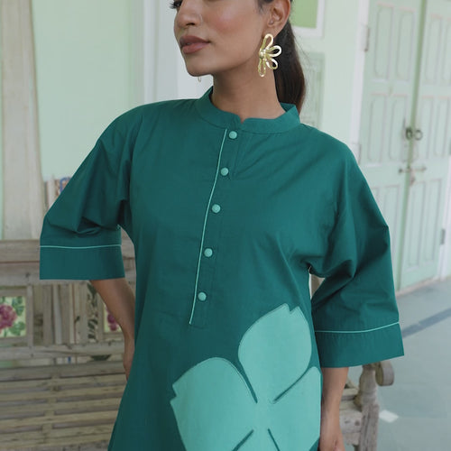 Poppy Teal Blue Colour-Block Applique Co-ord Set