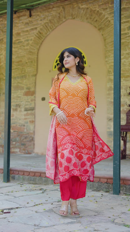 Orange Ombre Bandhni Suit Set