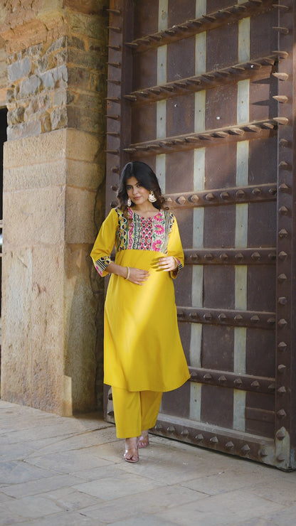 Mustard Handloom-cotton Kurta Set