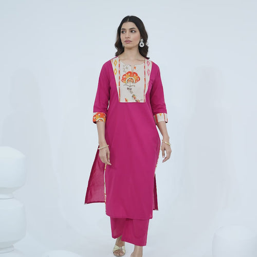 Pink Cotton Printed Dupatta Kurta Set