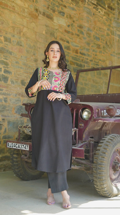 Black Handloom-cotton Kurta Set