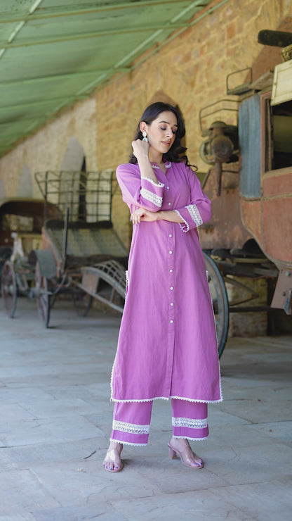 Mauve Handloom-cotton Kurta Set