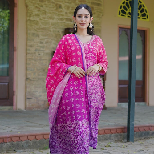 Purple Ombre Bandhni Suit Set