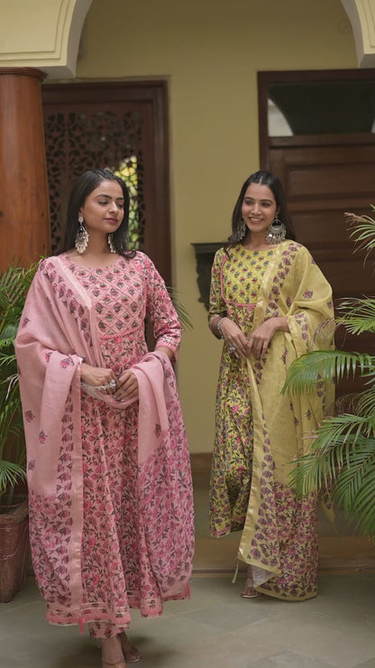 Peach Floral Embroidered Suit Set