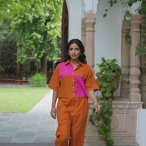 Iva Pure Cotton Colorblock Co-ord Set