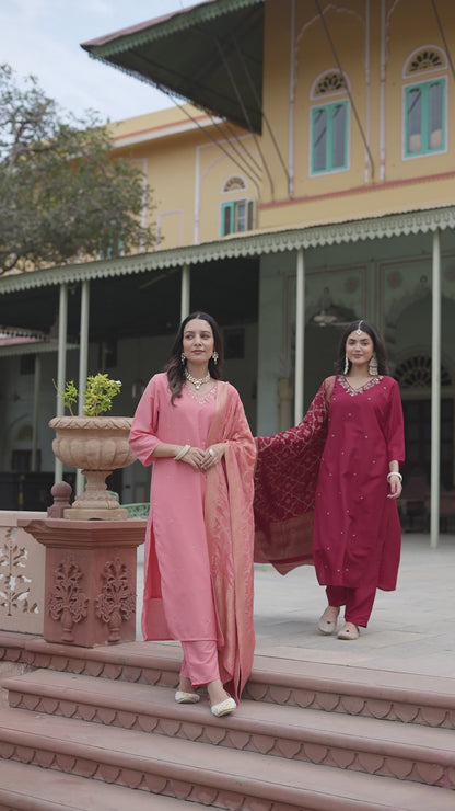 Maroon Muslin Embroidered Suit Set