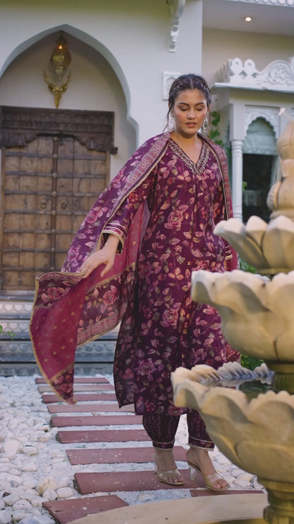 Wine A-line Suit Set