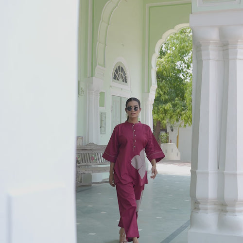 Poppy Maroon Colour-Block Applique Co-ord Set