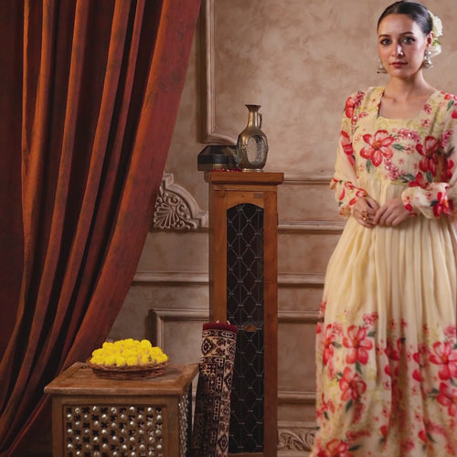 Cream Organza Anarkali Suit Set