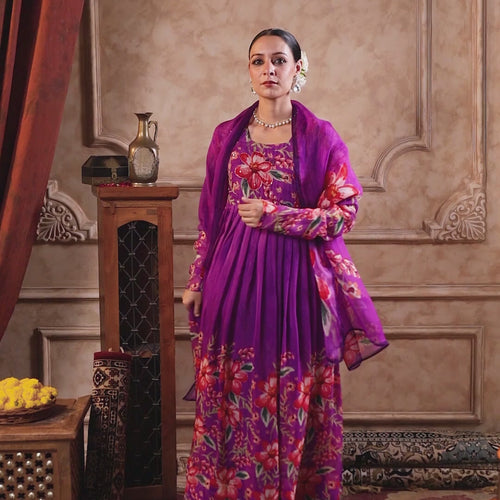 Purple Organza Anarkali Suit Set