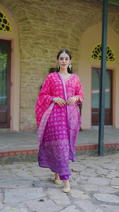 Purple Ombre Bandhni Suit Set