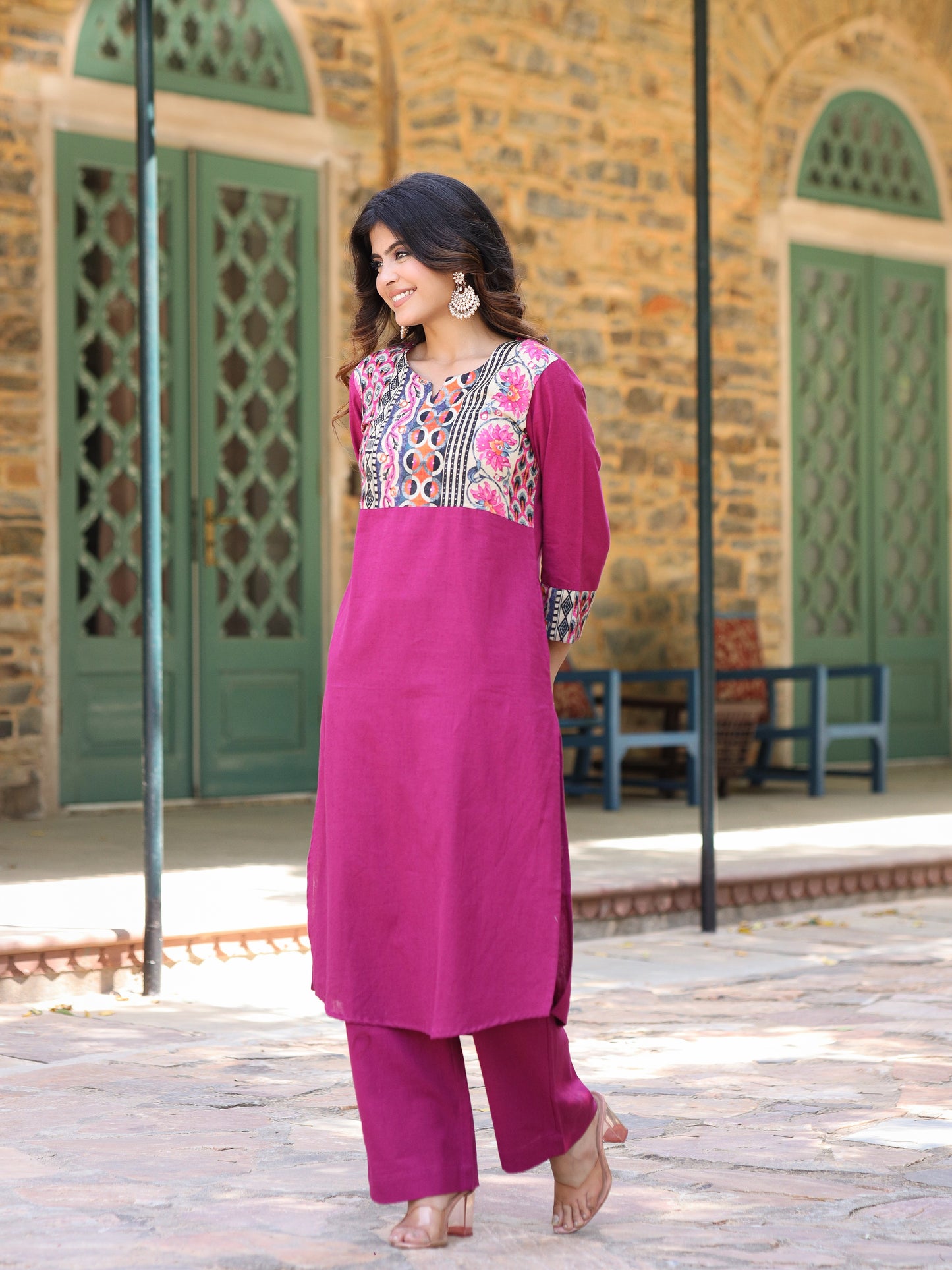 Magenta Handloom-cotton Kurta Set