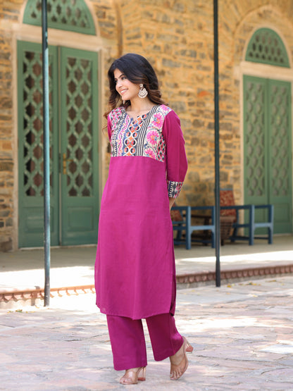 Magenta Handloom-cotton Kurta Set