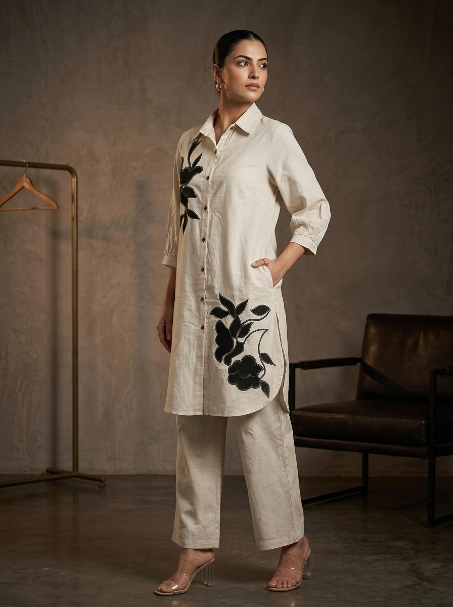 Ivory Embroiderd Cotton Co-ord Set