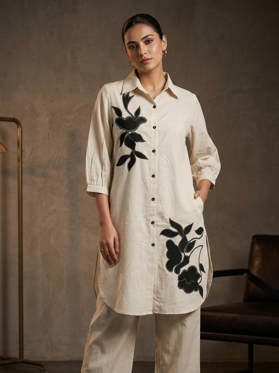 Ivory Embroiderd Cotton Co-ord Set