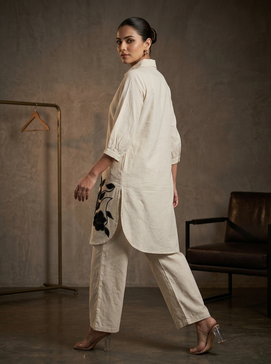 Ivory Embroiderd Cotton Co-ord Set