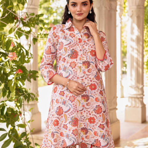 Aza Peach Asymmetrical Kurta Set