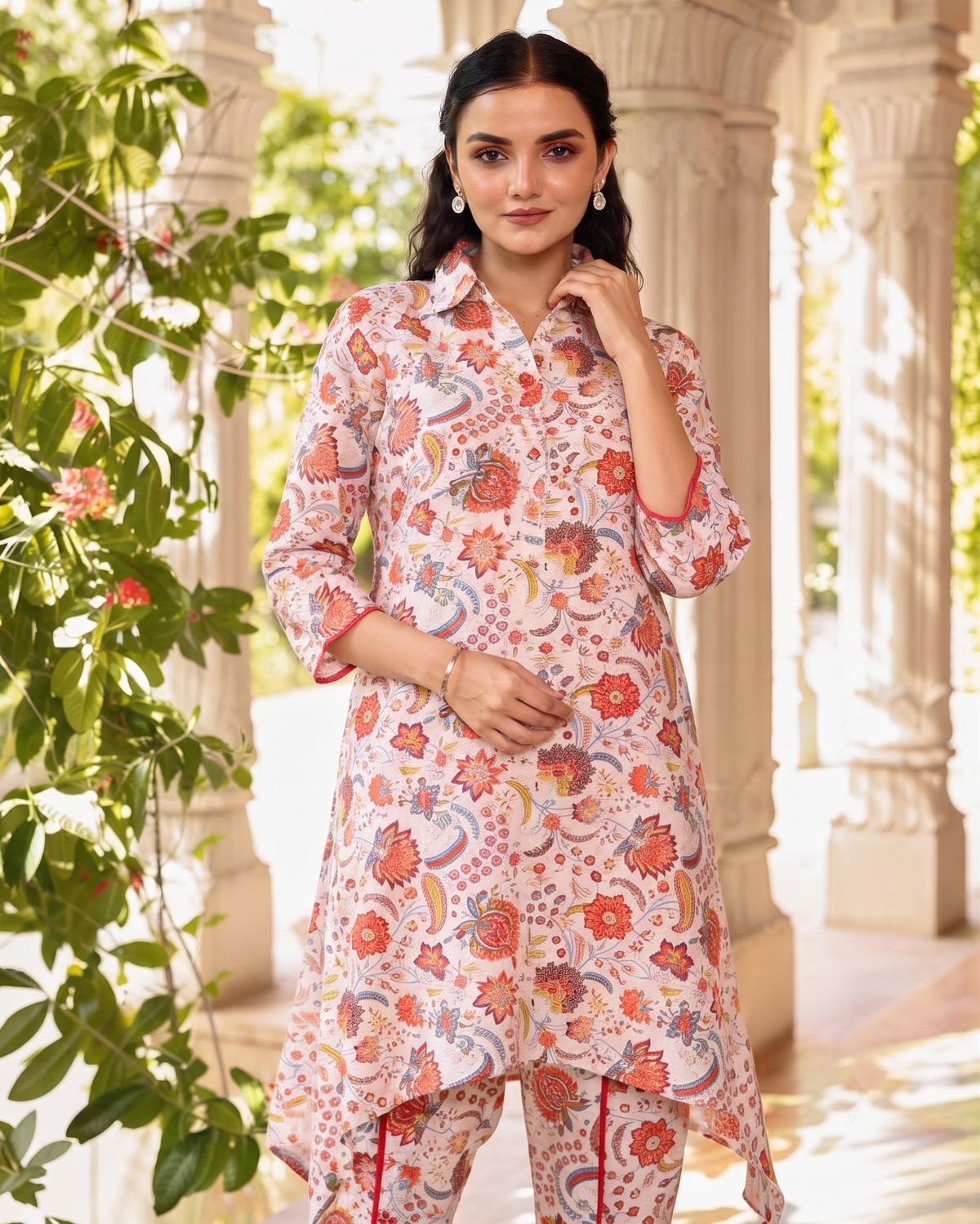 Aza Peach Asymmetrical Kurta Set