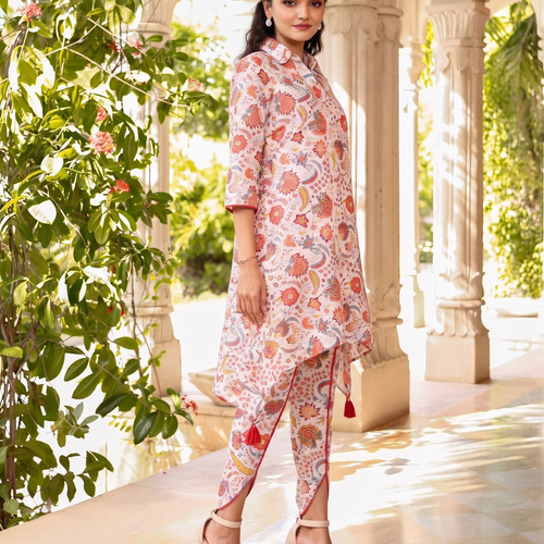 Aza Peach Asymmetrical Kurta Set