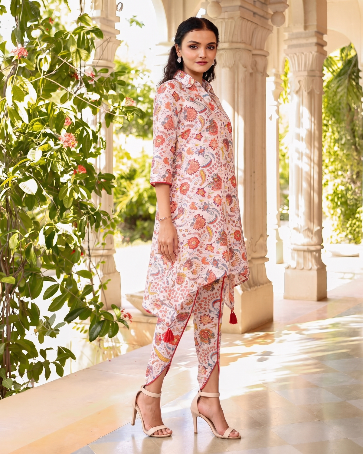 Aza Peach Asymmetrical Kurta Set