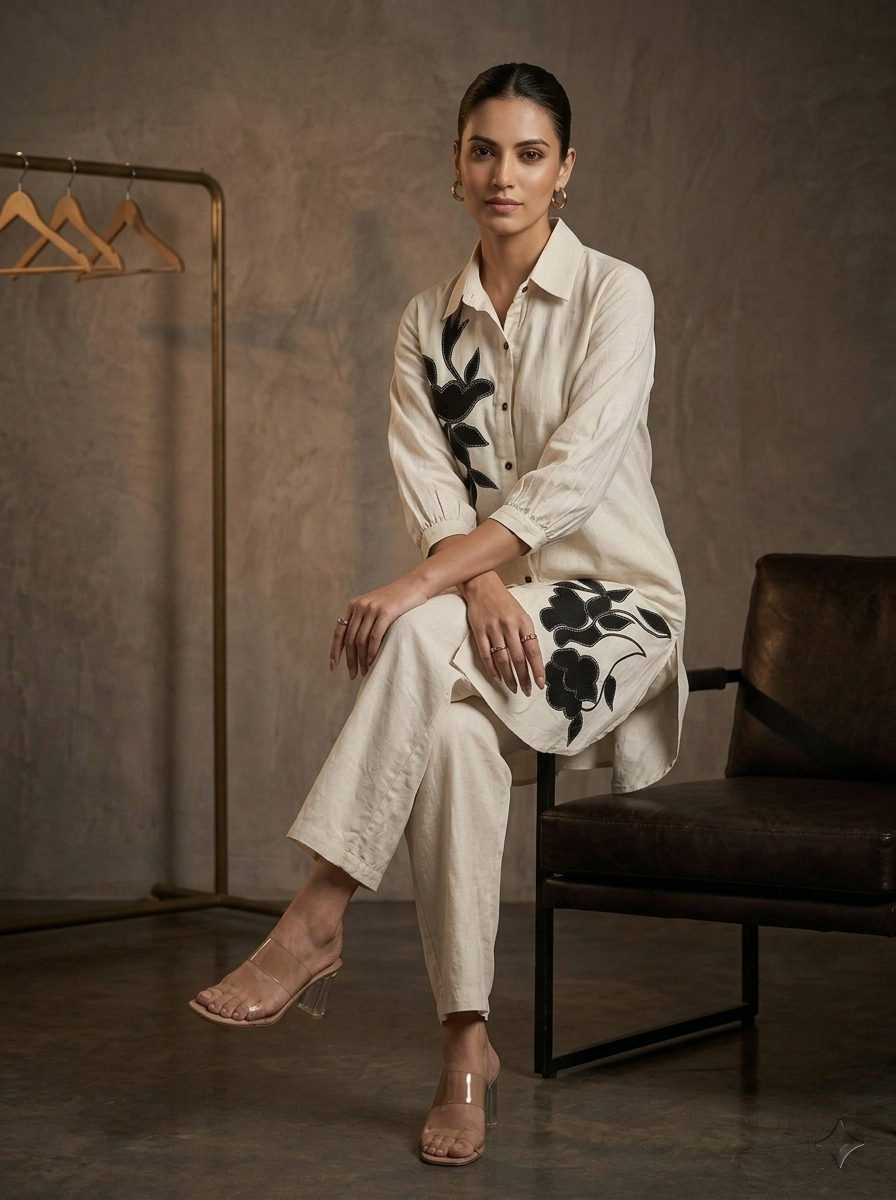 Ivory Embroiderd Cotton Co-ord Set