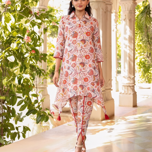 Aza Peach Asymmetrical Kurta Set