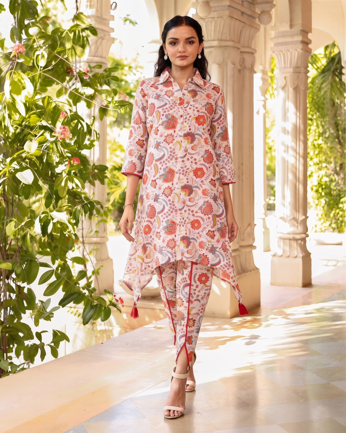 Aza Peach Asymmetrical Kurta Set