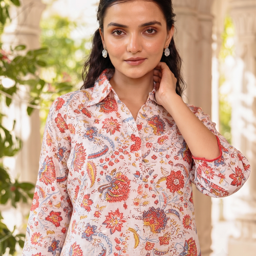Aza Peach Asymmetrical Kurta Set
